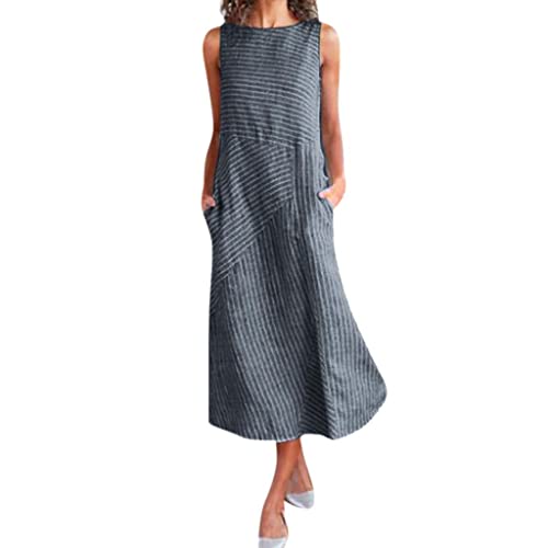 Damen Kleider Sommer Leinenkleid Gestreiftes Kleid in A-Linie Lose Boho Lang Kleider V-Ausschnitt Beiläufige Streifen Kleid Mit Taschen Damen Kleider Sommer Leinenkleid Gestreiftes Kleid in A-Linie Lose Boho Lang Kleider V-Ausschnitt Beiläufige Streifen Kleid Mit Taschen von Sonnena