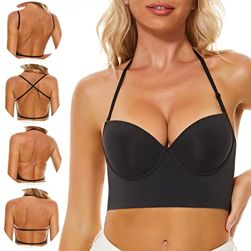 Damen Rückenfreier BH U-förmig Plunge BH Sexy Push Up Bra Multiway Convertible Unterwäsche Eleganter Unsichtbarer BH Für Rückenfreie Kleid (Black, D) von Sonnena