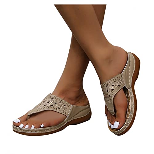 Damen Sandalen, Damen Zehentrenner Flip Flops Pantoletten Sommer Frauen Orthopädische Sandalen Lederschnalle Riemen Damen rutschfest Strandschuhe Oausschuhe Freizeitschuhe von Sonnena