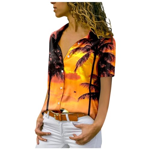 Damenblusen Hawaii Hemd Damen Kurzarm Hawaiihemd Sommer Hawaii Bluse Strand Funky Hawaiibluse Party Hawaii Hemden Frauen Hawaii Outfit Damen Hawaii-Print Casual Hemdbluse Shirt Tops von Sonnena
