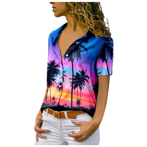 Damenblusen Hawaii Hemd Damen Kurzarm Hawaiihemd Sommer Hawaii Bluse Strand Funky Hawaiibluse Party Hawaii Hemden Frauen Hawaii Outfit Damen Hawaii-Print Casual Hemdbluse Shirt Tops von Sonnena