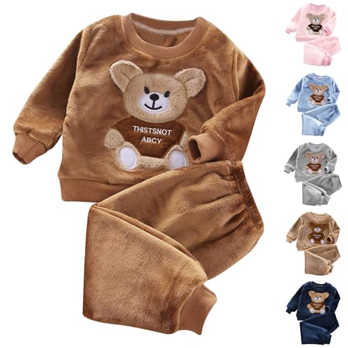 Flauschige Schlafanzug Kinder Jungen/Mädchen/Baby Schlafanzüge Warme Fleece Pyjama Set Kleinkind Winter Langarm Nachtwäsche Weihnachts Flanell Pyjama Lange Pullover Pyjamahose Hausanzug von Sonnena