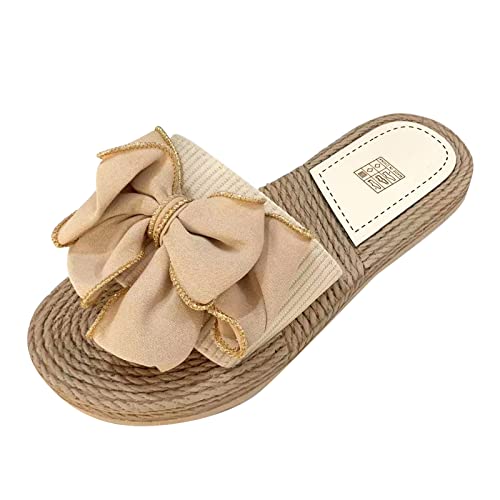 Hausschuhe Damen Espadrille Sandalen Flache Sommer Schleife Wildleder Sandaletten Peep Toe Plateau Boho Pantoffeln Slip On Pantoletten Bequeme Strandschuhe Freizeitschuhe von Sonnena