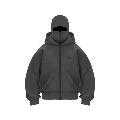 Herren Kapuzenpullover Winter mit Sturmhaube Casual Hoodie Herren mit Reißverschluss und Tasche Winddicht Warme Jacke Herren Sweatshirt Locker Winddichte Übergangsjacke Motor Fahrrad Mask Jacke von Sonnena
