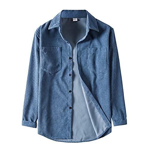 Herren Vintage Stil Slim Fit Cordhemd für Männer Revers Herbst Winter Oberteil langärmelig lässig Freizeithemden Corduroy Shirt (Hellblau, XL) von Sonnena