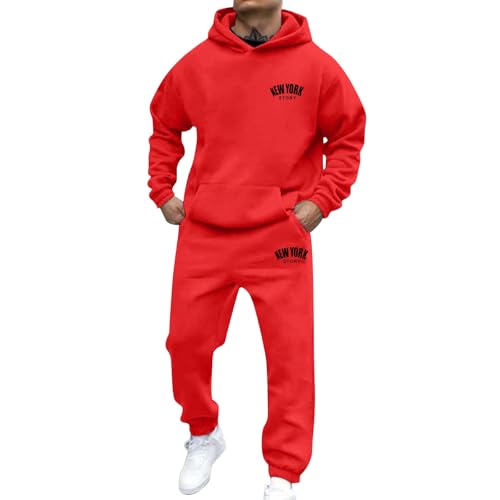Jogginganzug Herren Set NEW YORK Logo Trainingsanzug Hoodie und Jogginghose Zweiteiler Langarm Sportanzug mit Taschen Herren Bequem Jogger Set Bequem Baggy Stretch Fitnessanzug von Sonnena