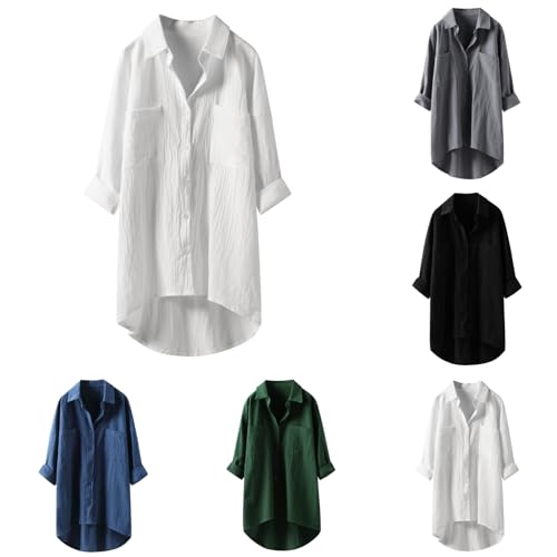 Musselin Bluse Damen, Leinenbluse Damen Sommer Langarm Große Größen Tunika V-Ausschnitt Hemdbluse Blusenkleid Leinen Elegant Longbluse Blusenshirt Mittelalter Lässiges Hemd Tuniken Damenblusen von Sonnena