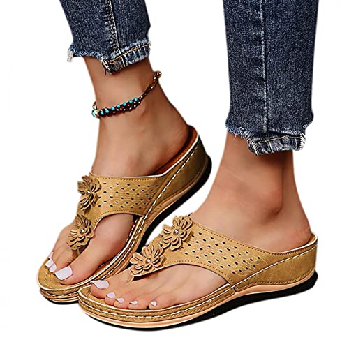 Orthopädische Sandalen Damen Leder Flip Flops Pantoletten mit Fussbett Sommer Elegant Slippers Flach Römersandalen Sommerschuhe Lässig Keilsandalen Freizeitschuhe Hausschuhe von Sonnena