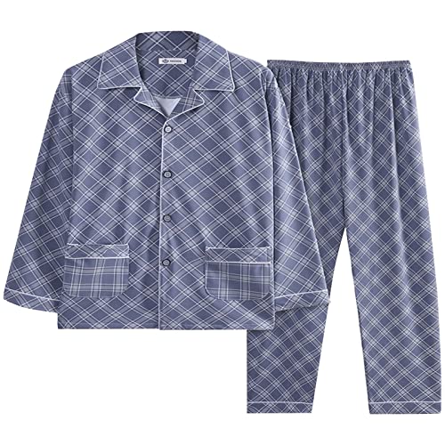 Pyjama Herren Baumwolle Schlafanzug Zweiteiliger Lang Schlafanzüge Nachtwäsche Langarm Shirt und Loungehose Superweiche Loungewear Sleepwear Pjs Set von Sonnena