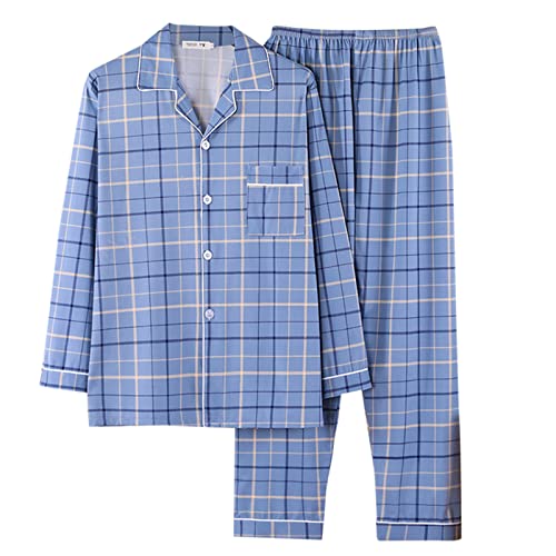 Pyjama Herren Baumwolle Schlafanzug Zweiteiliger Lang Schlafanzüge Nachtwäsche Langarm Shirt und Loungehose Superweiche Loungewear Sleepwear Pjs Set von Sonnena