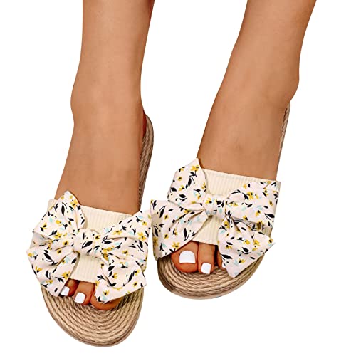 Schlappen Damen Espadrille Sandalen Flache Sommer Schleife Wildleder Sandaletten Peep Toe Plateau Boho Hausschuhe Slip On Pantoletten Bequeme Strandschuhe Freizeitschuhe von Sonnena