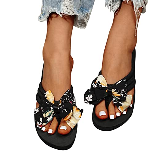 Schlappen Damen Espadrille Sandalen Flache Sommer Schleife Wildleder Sandaletten Peep Toe Plateau Boho Hausschuhe Slip On Pantoletten Bequeme Strandschuhe Freizeitschuhe von Sonnena