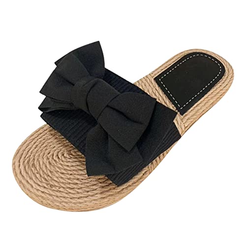 Schlappen Damen Espadrille Sandalen Flache Sommer Schleife Wildleder Sandaletten Peep Toe Plateau Boho Hausschuhe Slip On Pantoletten Bequeme Strandschuhe Freizeitschuhe von Sonnena