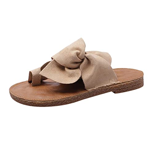 Schlappen Damen Espadrille Sandalen Flache Sommer Schleife Wildleder Sandaletten Peep Toe Plateau Boho Hausschuhe Slip On Pantoletten Bequeme Strandschuhe Freizeitschuhe von Sonnena