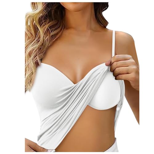 Sonnena Damen Baumwolle Tank Top mit Integriertem BH Unterhemd Verstellbarer ohne Bügel Breiter Riemen Camisole Basic Cami Tanks Tops für Damen Sommer Bügelloser Gepolstert Tops von Sonnena