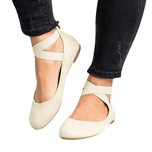 Sonnena Damen Klassische Ballerinas,Faltbare Tragbare Ballettschuhe Runde Zehe Flache Schuhe Leichtgewichts Freizeitschuhe Kreuzgurt Einzelschuhe Slip On Strandschuhe Schnürsandalen von Sonnena