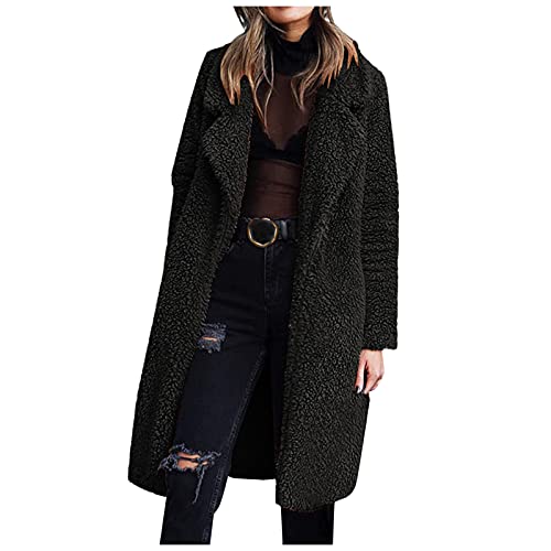 Sonnena Damen Lang Kunstpelz Jacke Kunstfell Mantel Lang Leopard Jacket Knöchellange Jacke Pelzmantel Trenchcoat Pelzmantel Flaumig Warme Parka Cardigan Flauschjacke Fellmantel Winter von Sonnena