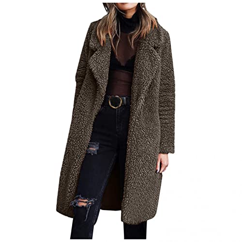 Sonnena Damen Lang Kunstpelz Jacke Kunstfell Mantel Lang Leopard Jacket Knöchellange Jacke Pelzmantel Trenchcoat Pelzmantel Flaumig Warme Parka Cardigan Flauschjacke Fellmantel Winter von Sonnena