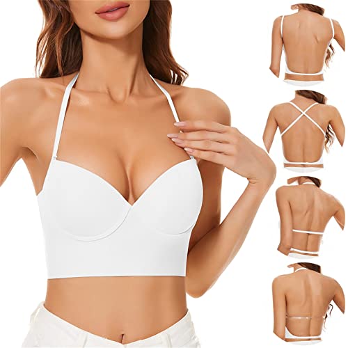 Damen Rückenfreier BH U-förmig Plunge BH Sexy Push Up Bra Multiway Convertible Unterwäsche Eleganter Unsichtbarer BH Für Rückenfreie Kleid (White, B) von Sonnena