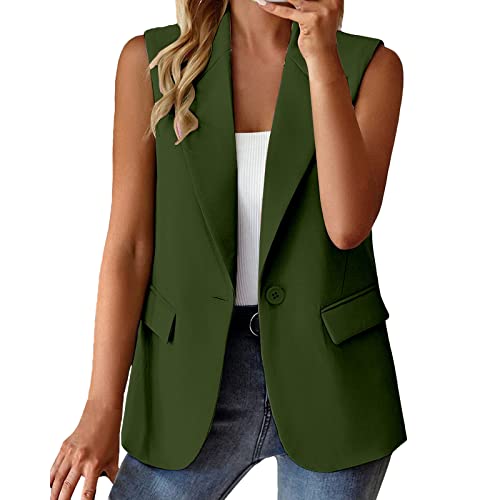 Sonnena Damen Weste Ärmellos Blazer Jacke Elegant Kurze Gilet Tank Top mit Tasche Freizeit Anzugweste Moderne Mantel Ärmellose Jacke Slim Fit Business Westen von Sonnena