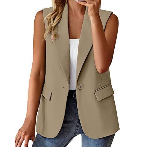 Sonnena Damen Weste Ärmellos Blazer Jacke Elegant Kurze Gilet Tank Top mit Tasche Freizeit Anzugweste Moderne Mantel Ärmellose Jacke Slim Fit Business Westen von Sonnena