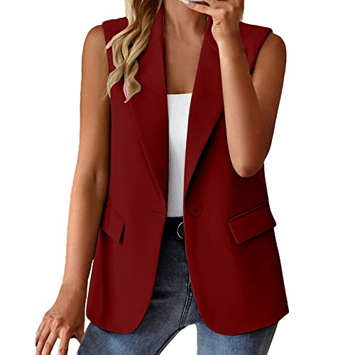 Sonnena Damen Weste Ärmellos Blazer Jacke Elegant Kurze Gilet Tank Top mit Tasche Freizeit Anzugweste Moderne Mantel Ärmellose Jacke Slim Fit Business Westen von Sonnena