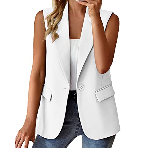 Sonnena Damen Weste Ärmellos Blazer Jacke Elegant Kurze Gilet Tank Top mit Tasche Freizeit Anzugweste Moderne Mantel Ärmellose Jacke Slim Fit Business Westen von Sonnena