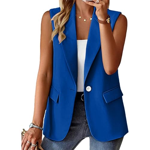 Sonnena Damen Weste Ärmellos Blazer Jacke Elegant Kurze Gilet Tank Top mit Tasche Freizeit Anzugweste Moderne Mantel Ärmellose Jacke Slim Fit Business Westen von Sonnena