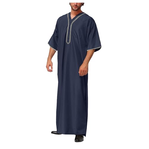 Sonnena Herren Nachthemd Kurzarm Kaftan Herren Baumwolle Cotton Robes V-Ausschnitt Nachtwäsche Mit Taschen Herrenhemd V-Ausschnitt Herren Kaftan Seite Split Kurzarm Robe von Sonnena