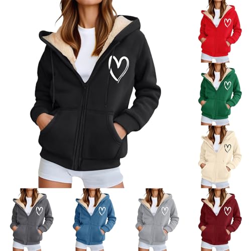 Sonnena Kapuzenpullover Damen Winter Sweatjacke Damen Gefüttert Fleecejacke Warm mit Kapuze Einfarbig Sweatshirt Hoodie Zip Kapuzenjacke mit Reißverschluss Winterjacke Mantel Parka Fleecemantel von Sonnena