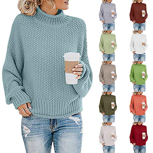 Sonnena Pullover Damen Elegant Winter Rollkragenpullover Strickpullover Grobstrickpullover Casual Lose Langarm Pulli Oberteile von Sonnena