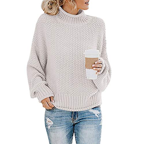 Sonnena Pullover Damen Elegant Winter Rollkragenpullover Strickpullover Grobstrickpullover Casual Lose Langarm Pulli Oberteile von Sonnena