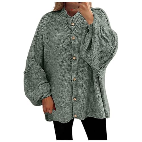 Sonnena Strickjacke Damen Kurz Laternenärmel Cardigan Knopfleiste Open Front Sweater Langarm Lose Strickmantel Herbst Winter Gestrickt Jacke von Sonnena