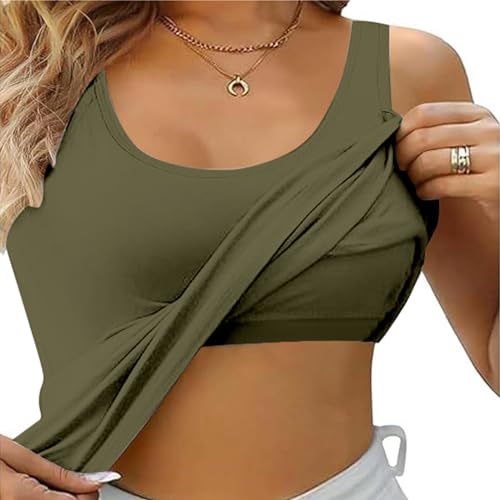 Top Damen Schwarz Baumwolle Unterhemden Lang Top mit integriertem BH Verstellbare breitere Träger Camisole Basic Tanktops, S-4XL von Sonnena