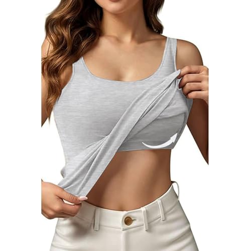 Top Damen Schwarz Baumwolle Unterhemden Lang Top mit integriertem BH Verstellbare breitere Träger Camisole Basic Tanktops, S-4XL von Sonnena