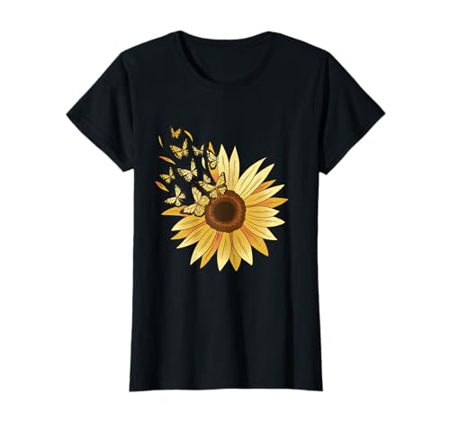 Sonnenblume und Schmetterlinge design für Damen und Mädchen T-Shirt von Sonnenblume und Schmetterlinge Design