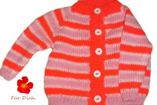 Baby-Jacke Gr.62 Handgestrickt Babystrickjacke Babyweste Rote Babyjacke Für Mädchen Gestreifte Nr 780 von Sonnenblume1547