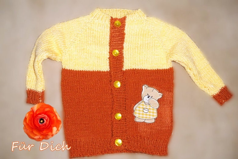 Baby-strickjacke Gr.86/92 - Handarbeit Gelb-Braun Bis 2 Jahre Applikation Nr 0775 von Sonnenblume1547
