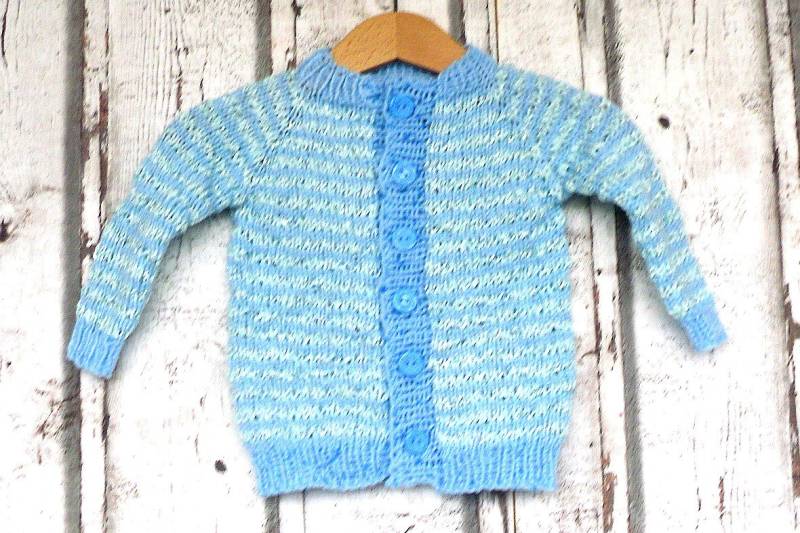 Babystrickjacke Gr. 68/74 Bis 6 Monate Handgestrickt Hellblaue Strickjacke Kuscheljacke Warme Nr; 5934 von Sonnenblume1547