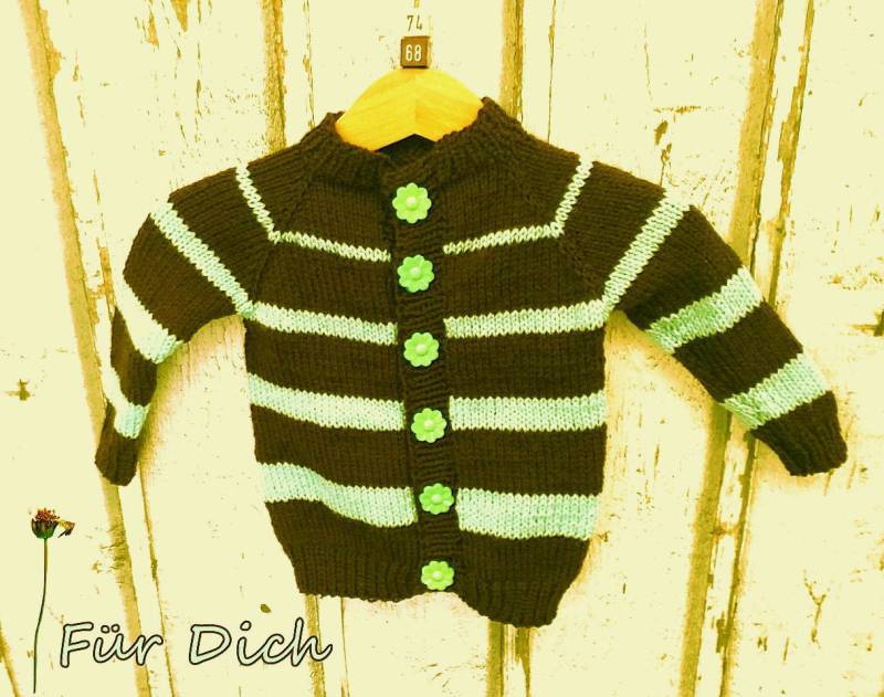 Babystrickjacke Gr. 68/74 Handgestrickte Jacke Braune Strickjacke Mit Streifen Cardigan Nr 151247 von Sonnenblume1547