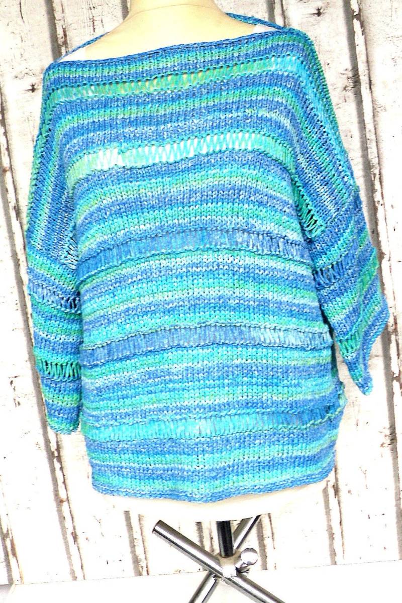 Damenpullover Größe M/L Musterpullover Pullover Mit Weitem Ärmel Winterpullover Sommerpullover Blaumelierter Nr6799 von Sonnenblume1547