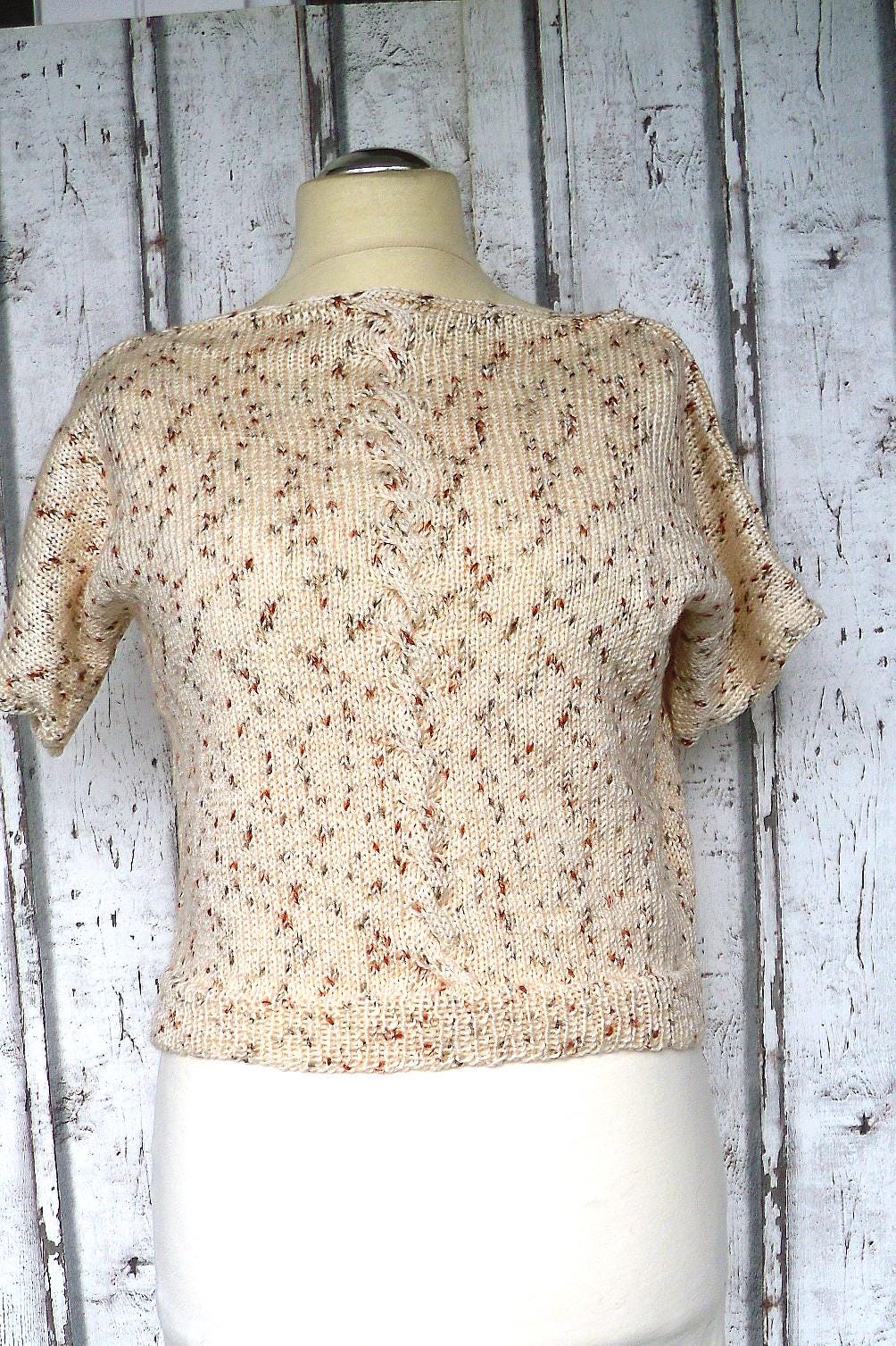 Damenpullover Größe M Handgestrickter Pullover Musterpullover Kurzärmelig Mit Zopf Nr7602 von Sonnenblume1547