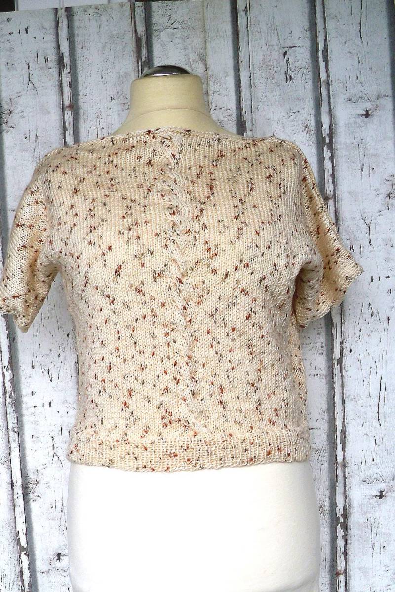 Damenpullover Größe M Handgestrickter Pullover Musterpullover Kurzärmelig Mit Zopf Nr7602 von Sonnenblume1547