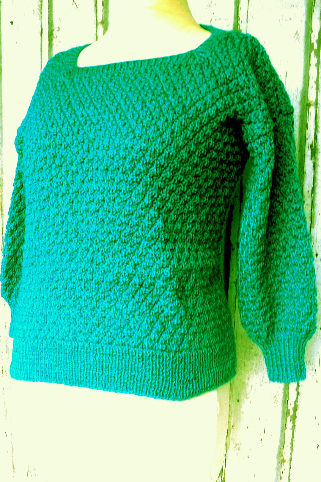 Eleganter Damenpullover Gr. 42/44 Handgestrickter Pullover Musterpullover Einfarbiger Grüner Nr7596 von Sonnenblume1547