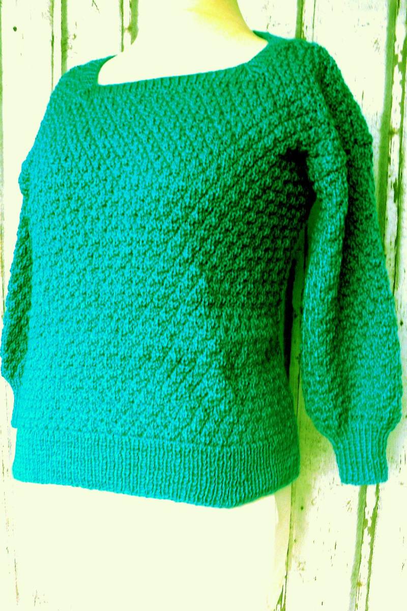 Eleganter Damenpullover Gr. 42/44 Handgestrickter Pullover Musterpullover Einfarbiger Grüner Nr7596 von Sonnenblume1547