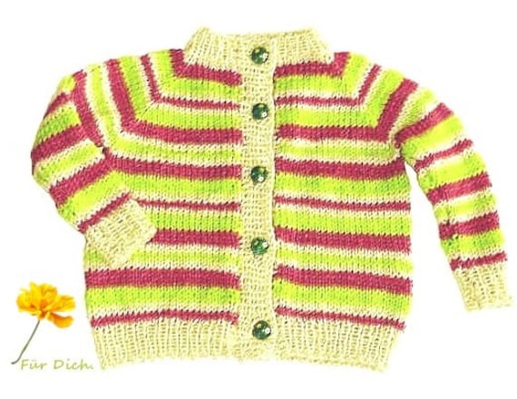 Strick-Jacke Gr.86/92 Handgestrickte Jacke Warme Strickjacke Kinderweste Kuscheljacke Bunte Kinderstrickjacke Gestreift Nr 1504 von Sonnenblume1547