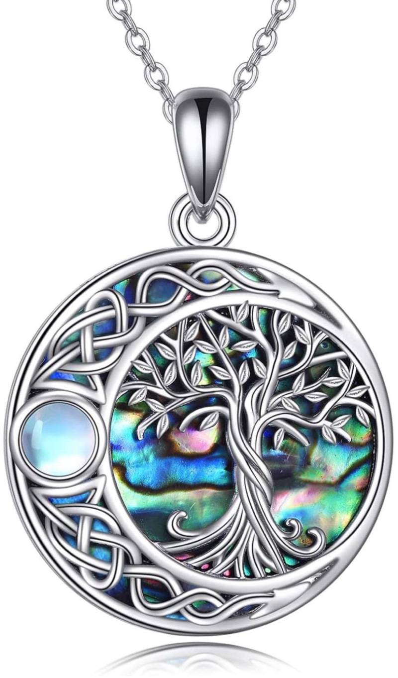 Baum Des Lebens Mond 925 Sterling Silber Amulett Von Hand Gefertigt Heilige Geometrie Perlmutt Anhänger 21mm Astrologie Schmuck von Sonnenkraft7