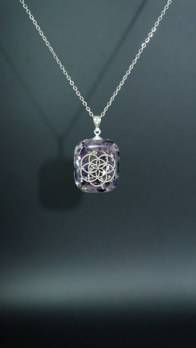 Lebensblume Orgonit Amulett Mit Amethyst Und Silber Von Hand Gefertigt von Sonnenkraft7