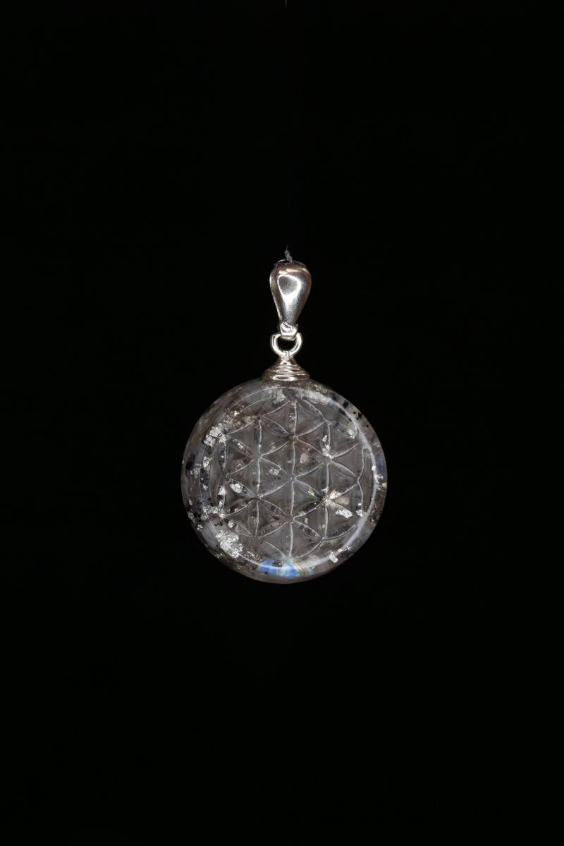 Mondstein 925 Sterling Silber Blume Des Lebens Handgefertigtes Amulett Orgonit Anhänger Heilige Geometrie Spiritueller Schmuck von Sonnenkraft7