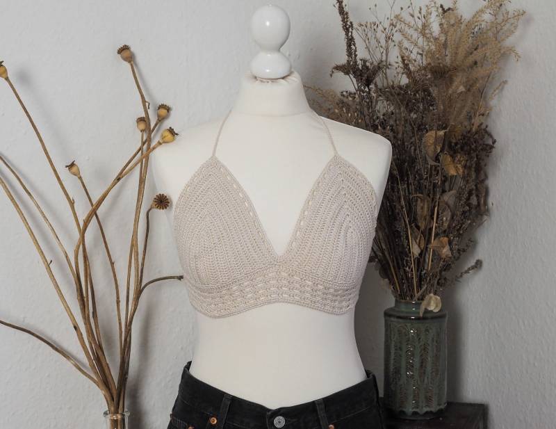 Cremefarbenes Handgemachtes Häkeltop von Sonnenmaschen